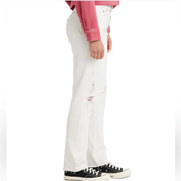 NWT Levi’s 501 Original Fit Straight Leg Jeans Distressed White Denim - Picture 3 of 14